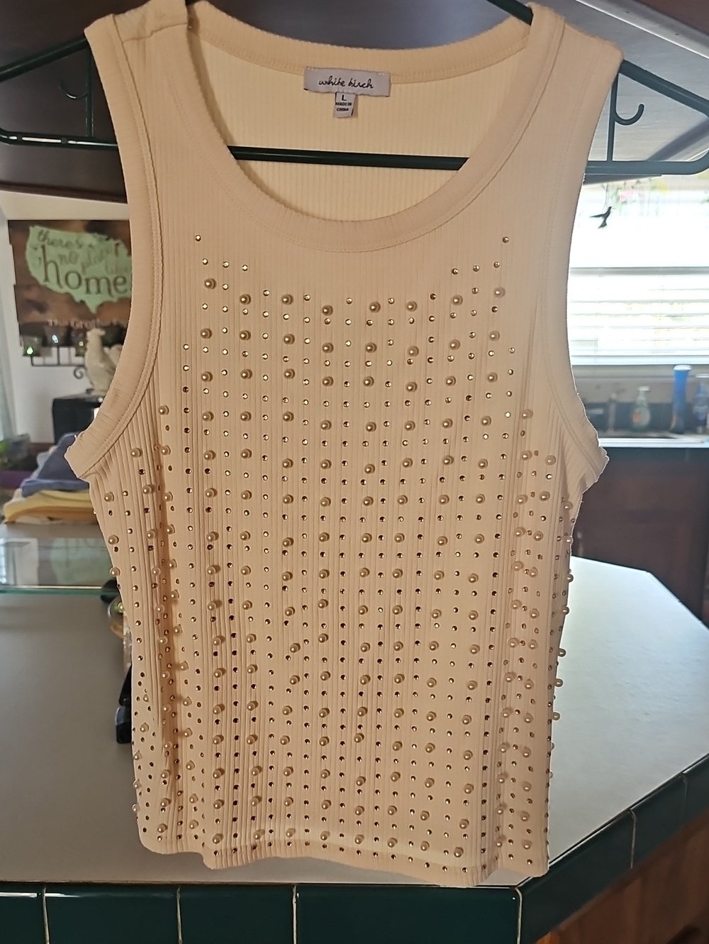 white birch Cream Ribbed Studded Tank Top